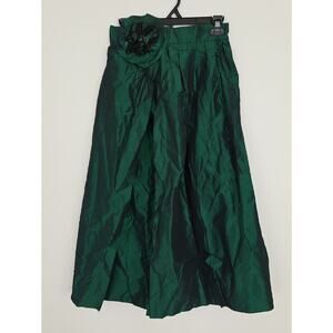 Vtg Emerald Green Taffeta Floral Applique Full A-Line Wrap Skirt Womens 9/10 EUC